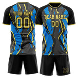 Custom Black Blue GeometricalPattern Soccer Set