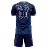 Custom Navy Red GeometricalPattern Soccer Set