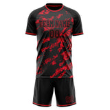 Custom Black Red GeometricalPattern Soccer Set