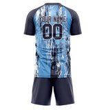 Custom Light Blue Navy GeometricalPattern Soccer Set