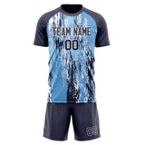 Custom Light Blue Navy GeometricalPattern Soccer Set