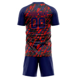 Custom Navy Red GeometricalPattern Soccer Set
