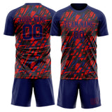 Custom Navy Red GeometricalPattern Soccer Set