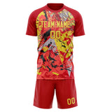 Custom Red Gold GeometricalPattern Soccer Set