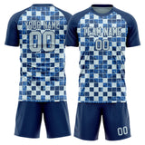 Custom Navy Gray GeometricalPattern Soccer Set