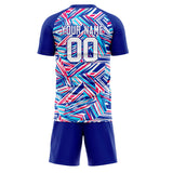 Custom Royal White GeometricalPattern Soccer Set