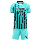 Custom Teal Black GeometricalPattern Soccer Set