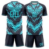 Custom Black Teal GeometricalPattern Soccer Set