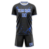 Custom Black Blue GeometricalPattern Soccer Set