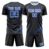 Custom Black Blue GeometricalPattern Soccer Set