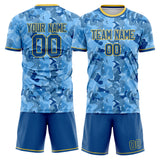 Custom Blue Gold GeometricalPattern Soccer Set