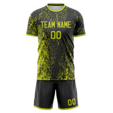 Custom Black Neon Yellow GeometricalPattern Soccer Set