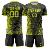 Custom Black Neon Yellow GeometricalPattern Soccer Set