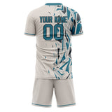 Custom Cream Teal GeometricalPattern Soccer Set