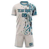 Custom Cream Teal GeometricalPattern Soccer Set