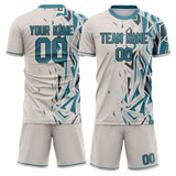 Custom Cream Teal GeometricalPattern Soccer Set