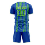 Custom Royal Neon Green GeometricalPattern Soccer Set