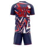 Custom Navy Red GeometricalPattern Soccer Set