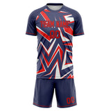 Custom Navy Red GeometricalPattern Soccer Set
