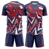 Custom Navy Red GeometricalPattern Soccer Set