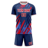 Custom Navy Red GeometricalPattern Soccer Set