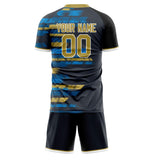 Custom Black Old Gold GeometricalPattern Soccer Set