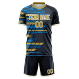 Custom Black Old Gold GeometricalPattern Soccer Set
