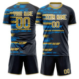 Custom Black Old Gold GeometricalPattern Soccer Set