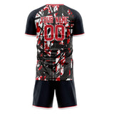Custom Black Red GeometricalPattern Soccer Set
