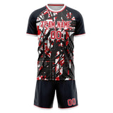 Custom Black Red GeometricalPattern Soccer Set