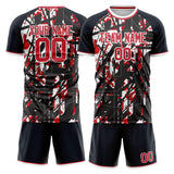 Custom Black Red GeometricalPattern Soccer Set