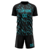 Custom Black Teal GeometricalPattern Soccer Set