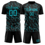 Custom Black Teal GeometricalPattern Soccer Set