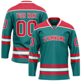 Custom Aqua Red Solid Colour Hockey Jersey