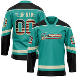 Custom Aqua Black Solid Colour Hockey Jersey