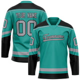 Custom Aqua Black Solid Colour Hockey Jersey