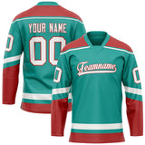 Custom Aqua Red Solid Colour Hockey Jersey