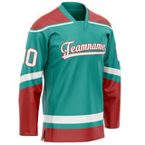 Custom Aqua Red Solid Colour Hockey Jersey