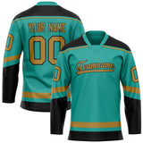 Custom Aqua Old Gold Solid Colour Hockey Jersey