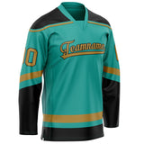 Custom Aqua Old Gold Solid Colour Hockey Jersey