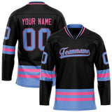 Custom Black Light Blue Solid Colour Hockey Jersey