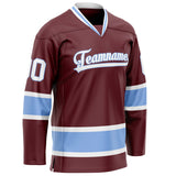 Custom Brown Light Blue Solid Colour Hockey Jersey