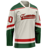 Custom Cream Kelly Green Solid Colour Hockey Jersey