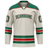 Custom Cream Kelly Green Solid Colour Hockey Jersey