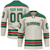 Custom Cream Kelly Green Solid Colour Hockey Jersey