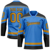 Custom Electric Blue Old Gold Solid Colour Hockey Jersey