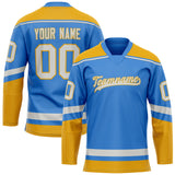 Custom Electric Blue Gold Solid Colour Hockey Jersey