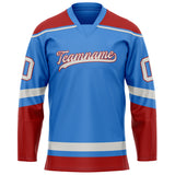 Custom Electric Blue Red Solid Colour Hockey Jersey