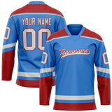 Custom Electric Blue Red Solid Colour Hockey Jersey