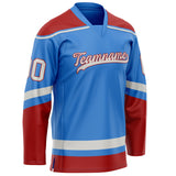 Custom Electric Blue Red Solid Colour Hockey Jersey